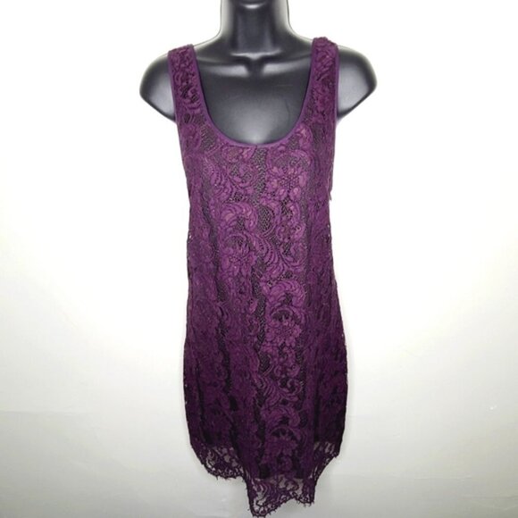 Aritzia Wilfred Grape Lace Scoop Neck Mini Dress - Picture 1 of 7